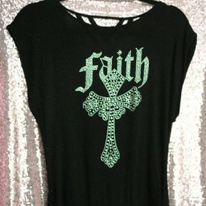 Womens Christian Shirt Black FAITH Bling Bedazzled